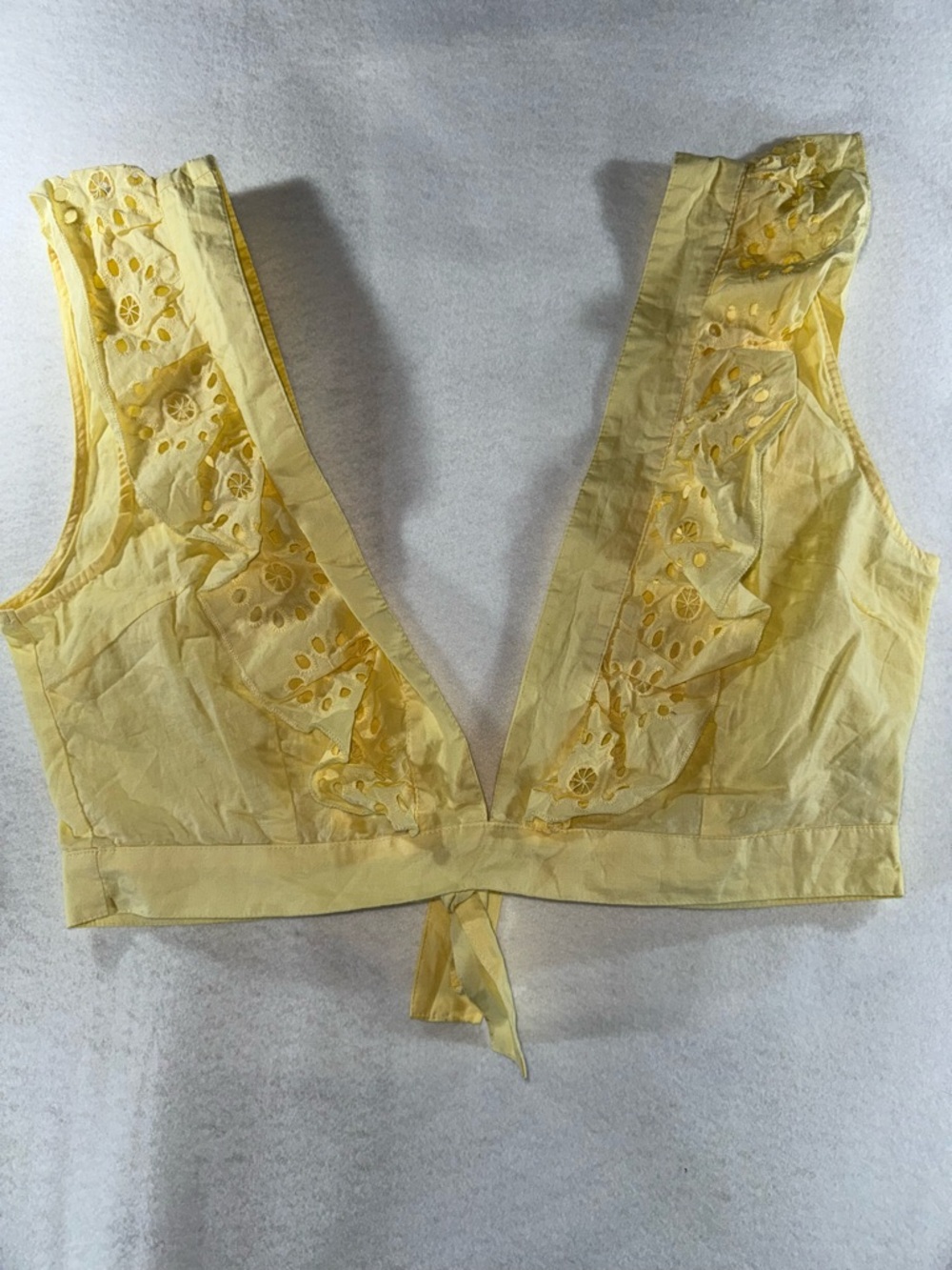 Yellow Tie Back Eyelet Crop Top lemon lace beach poolside fairy bralette large